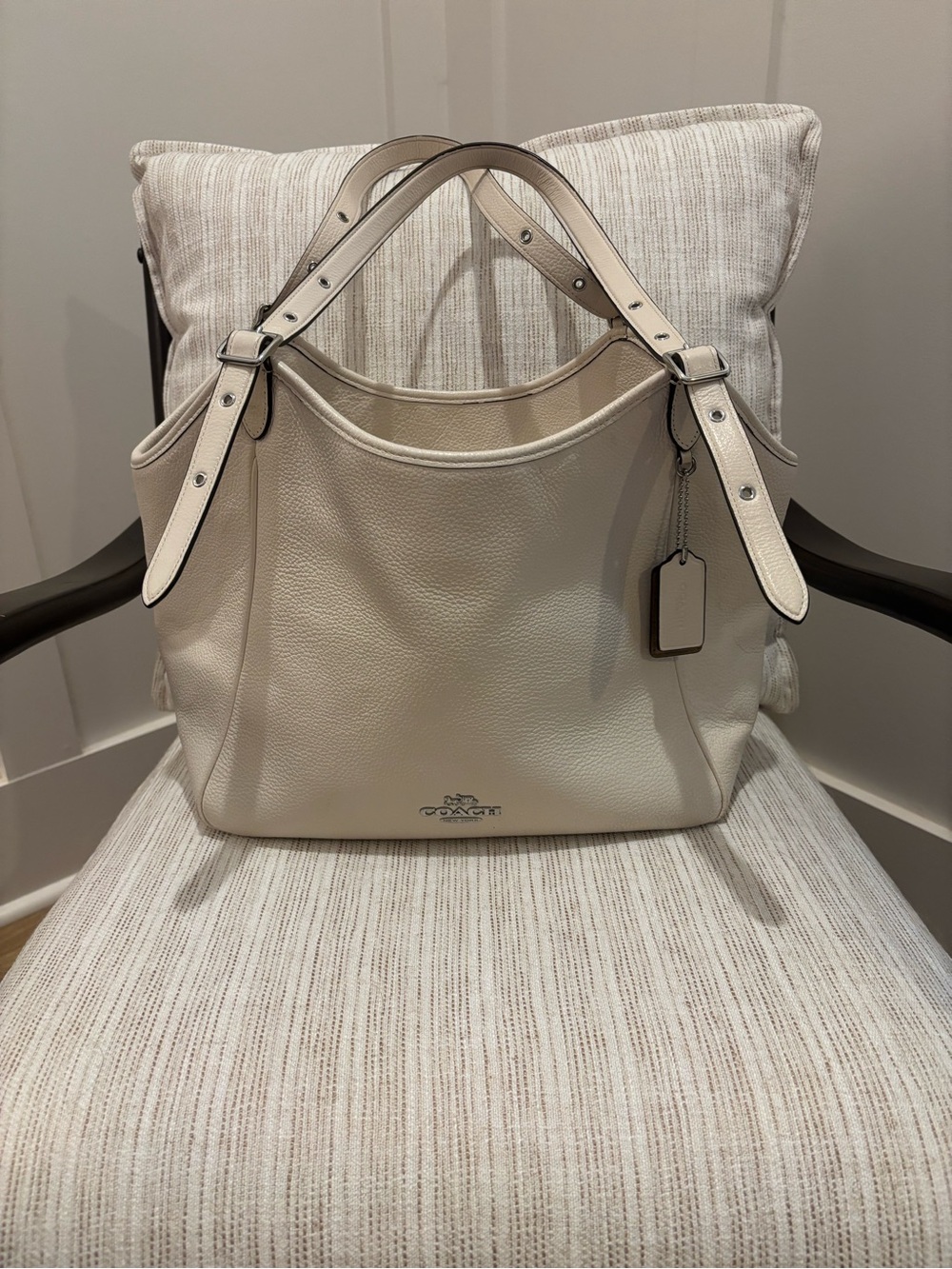 Coach Cream Pebbled Leather Tote with Double Straps